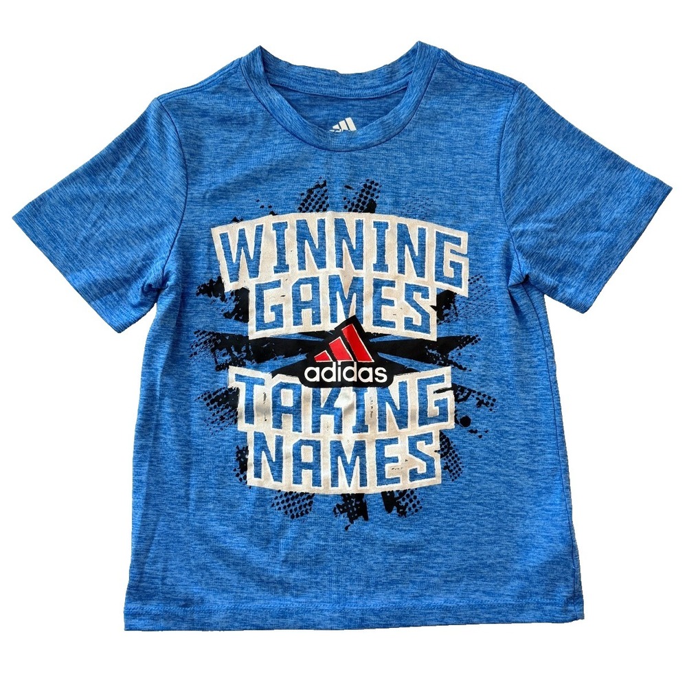 Adidas Tee Shirt Boys Size 5 Blue Graphic Athletic